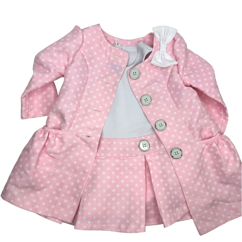 Bonnie Baby Pink White Polka Dot Dress Jacket Outfit Easter/special Occasion 12M